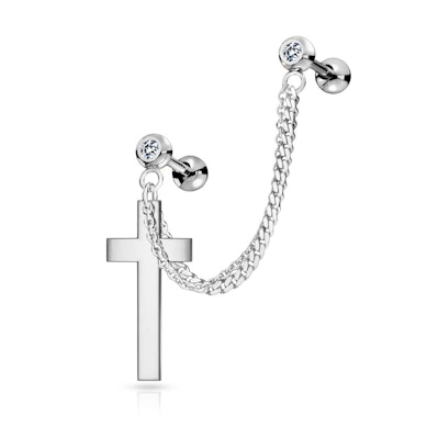 Barbells ornés de pierres avec double chaîne et une croix