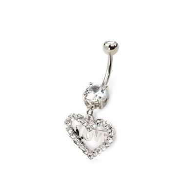 Piercing pour le nombril coeur en pendentif et love texte