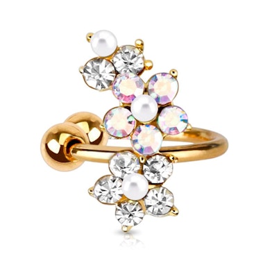 Manchette pour l'oreille avec fleurs et perles