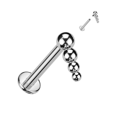 Labret en titane avec filetage interne et perles en cascade