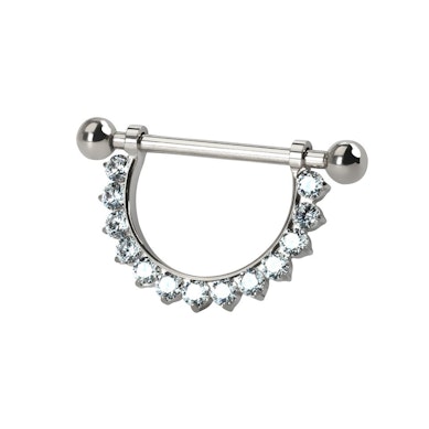 Barbell en titane pour le téton avec demi-cercle orné de pierres