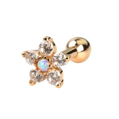Piercing pour l'oreille en or 14 carats en forme de fleur et opale au centre