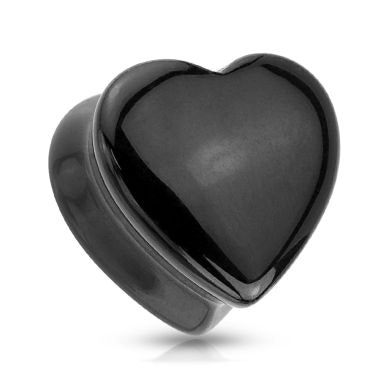 Plug en onyx noir en forme de cœur