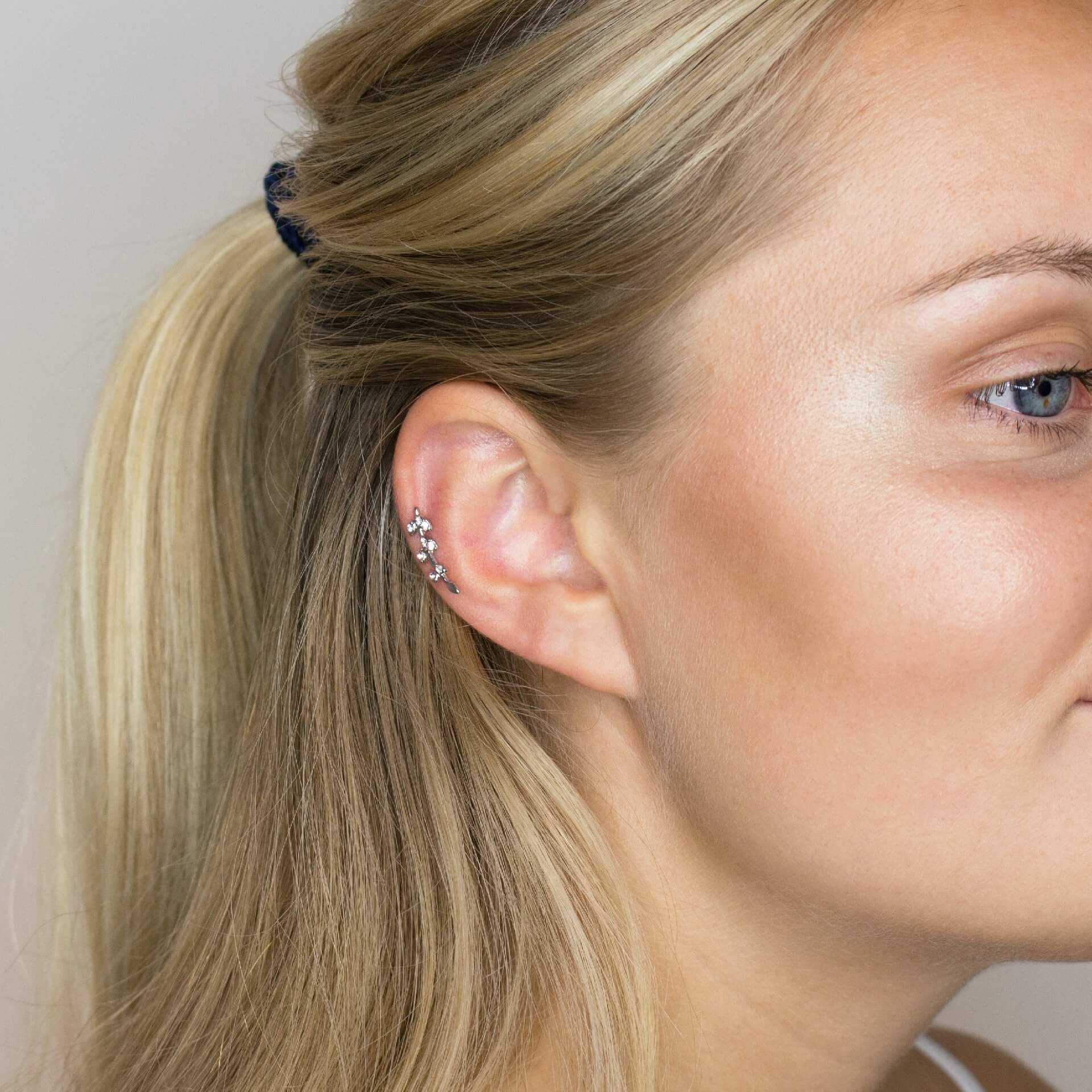 Piercing pour l'oreille avec feuilles ornées de pierres