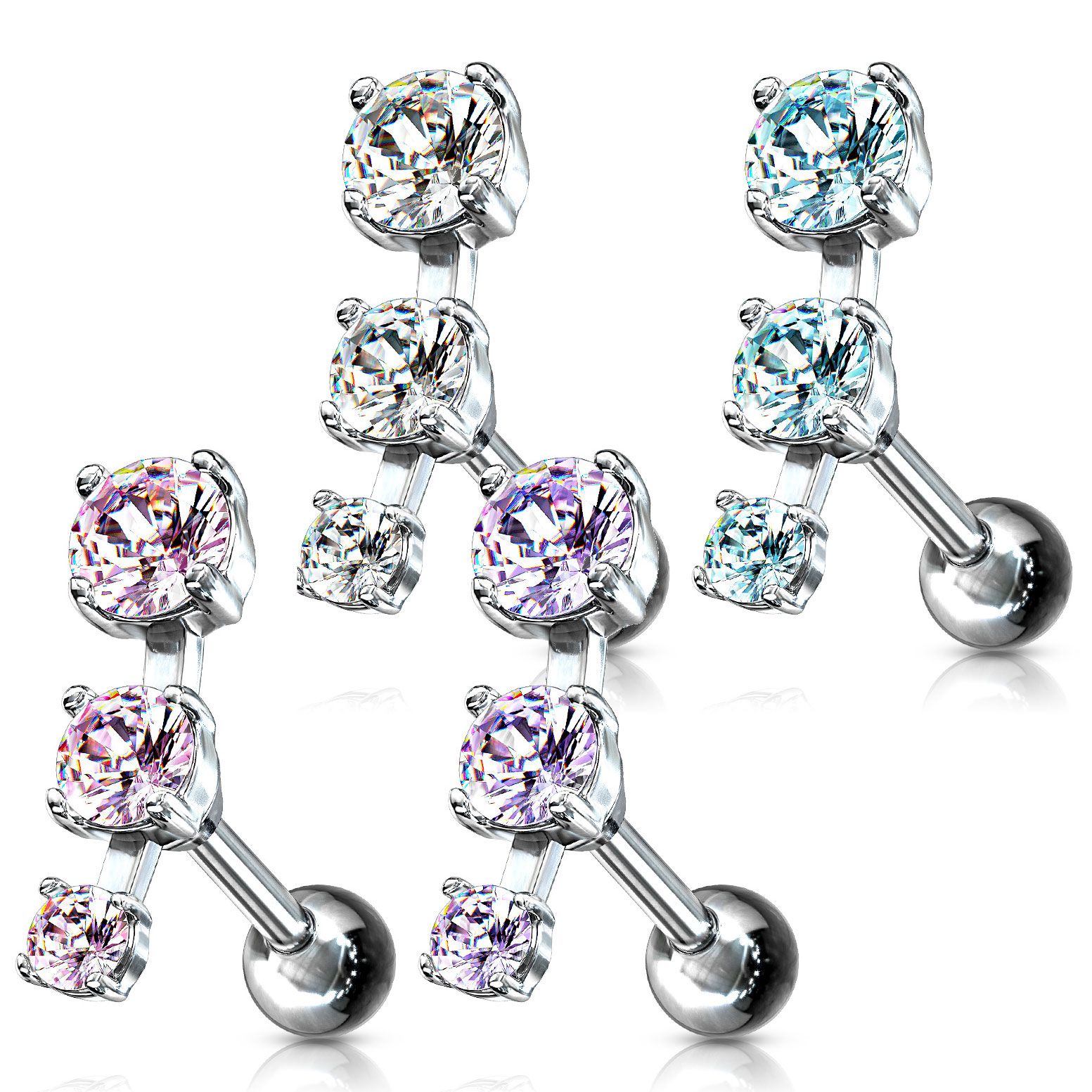 Piercing d'oreille avec une rangée de trois pierres