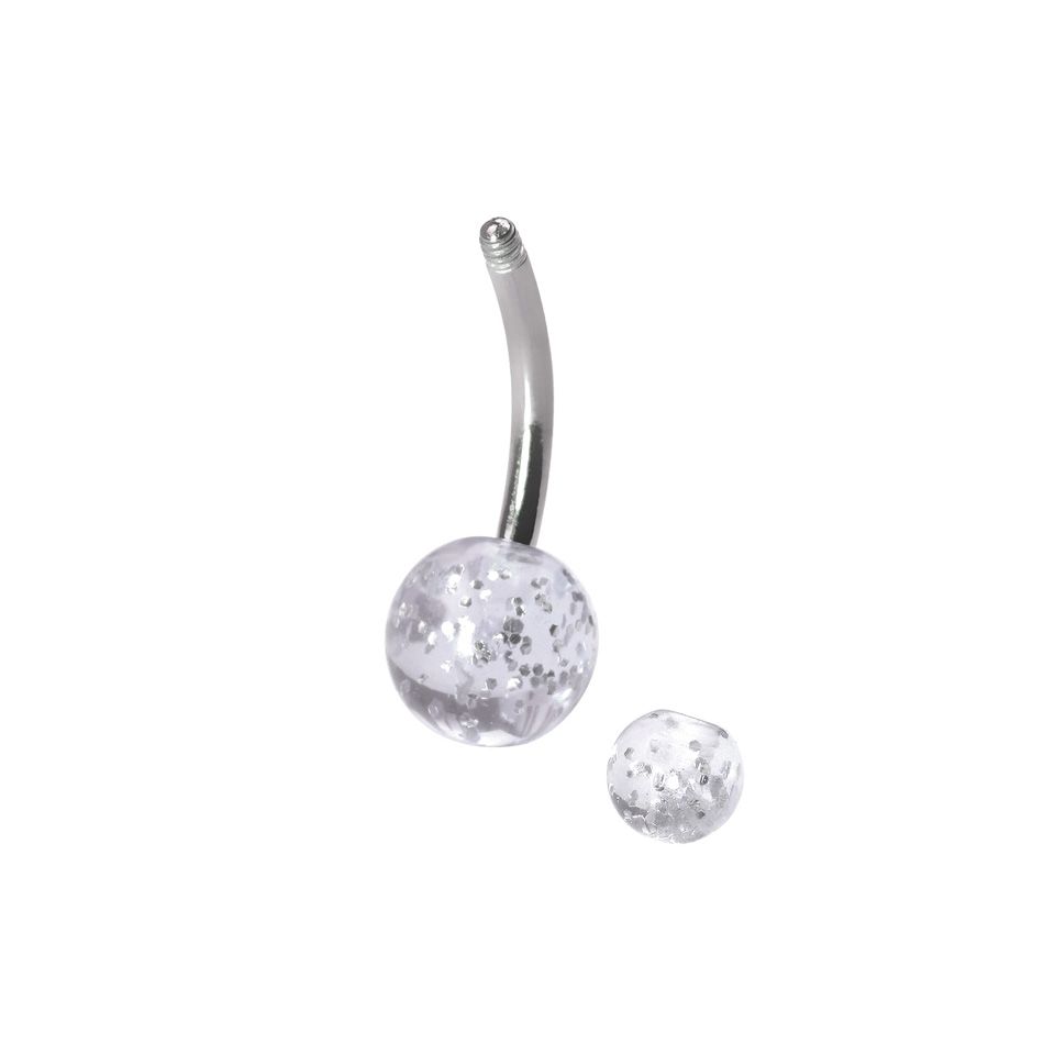 Piercing pour le nombril en titane avec boules ornées de paillettes