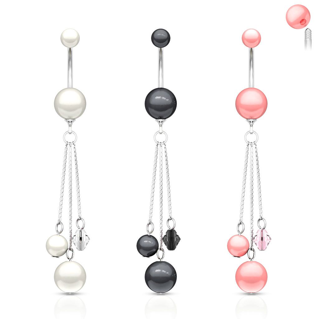 Piercing pour le nombril avec perles en acrylique et chaînes pendantes
