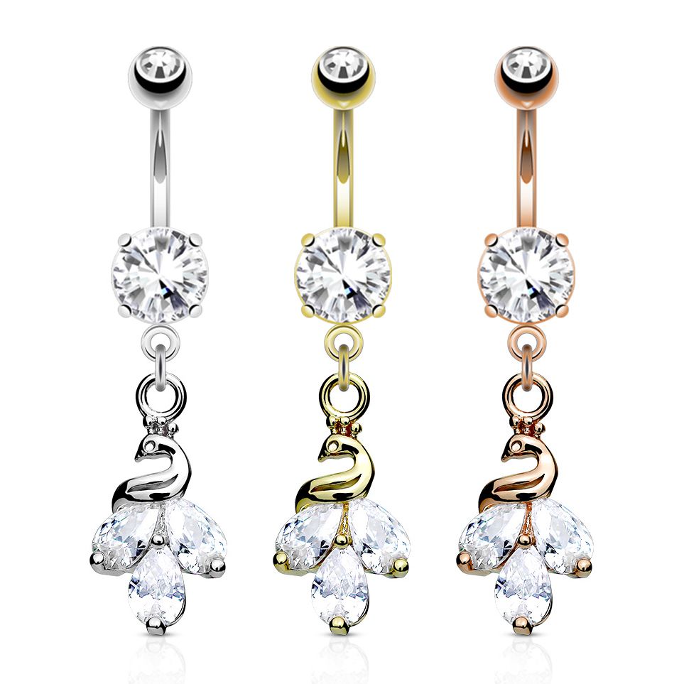 Piercing pour le nombril avec un paon en pendentif