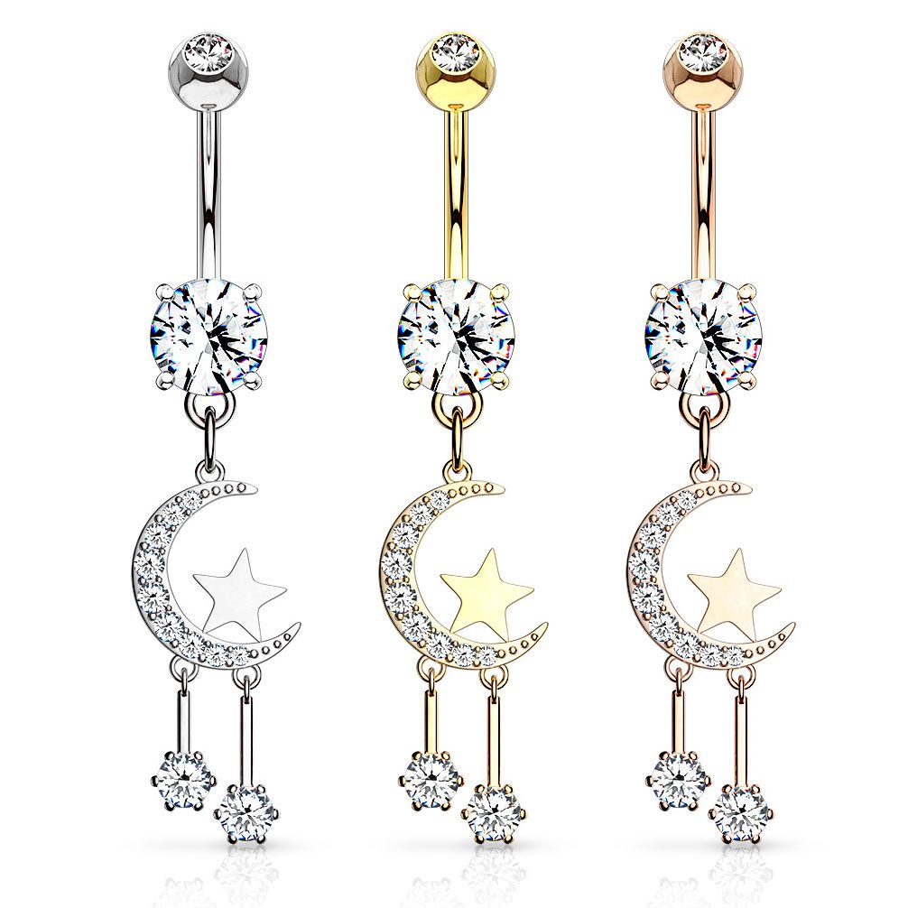 Piercing pour le nombril avec une lune et des étoiles
