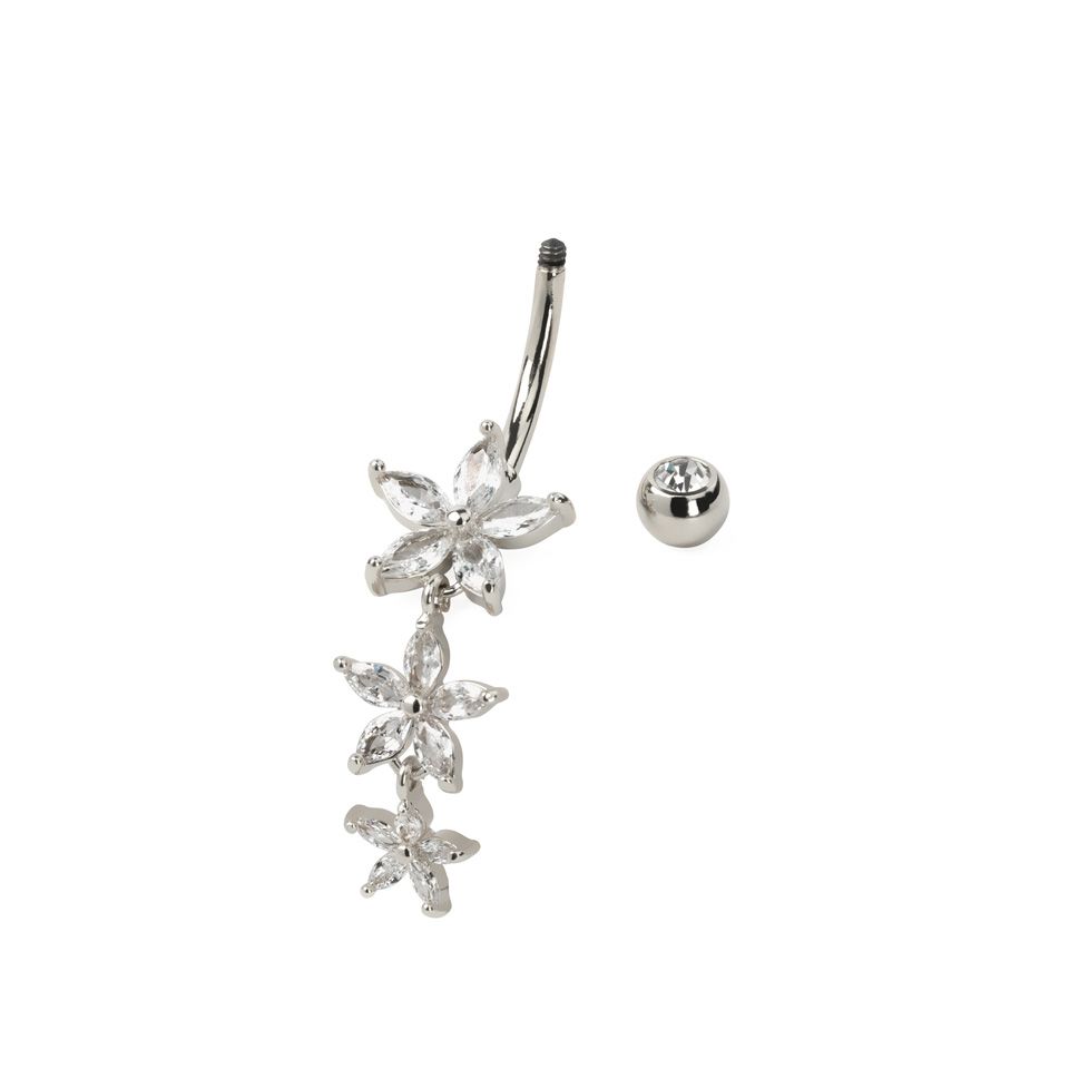 Piercing pour le nombril avec trois fleurs de marquise en pendentif