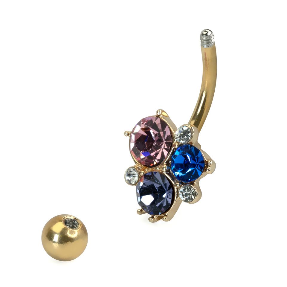 Piercing pour le nombril avec groupe de pierres aux couleurs vives