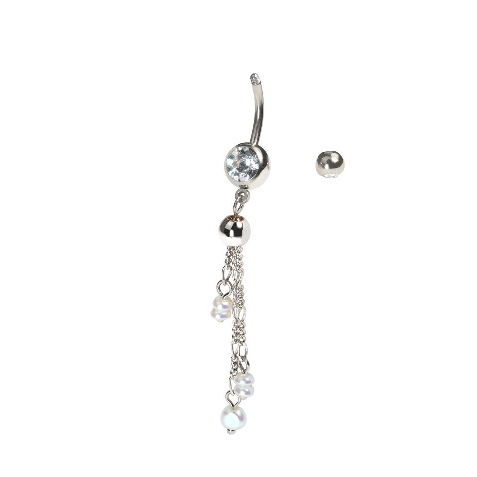 Barbell pour le nombril avec chaînes et perles de synthèse