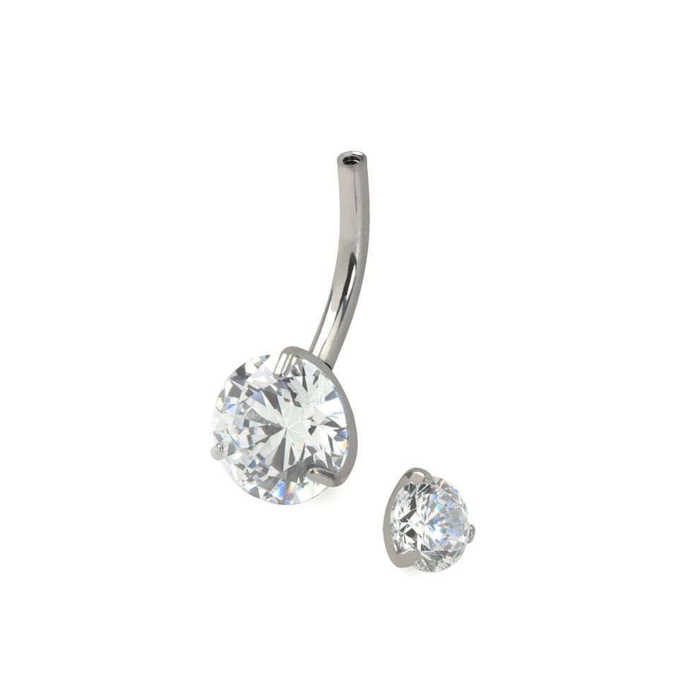 Piercing pour le nombril en titane avec filetage interne et grosses pierres