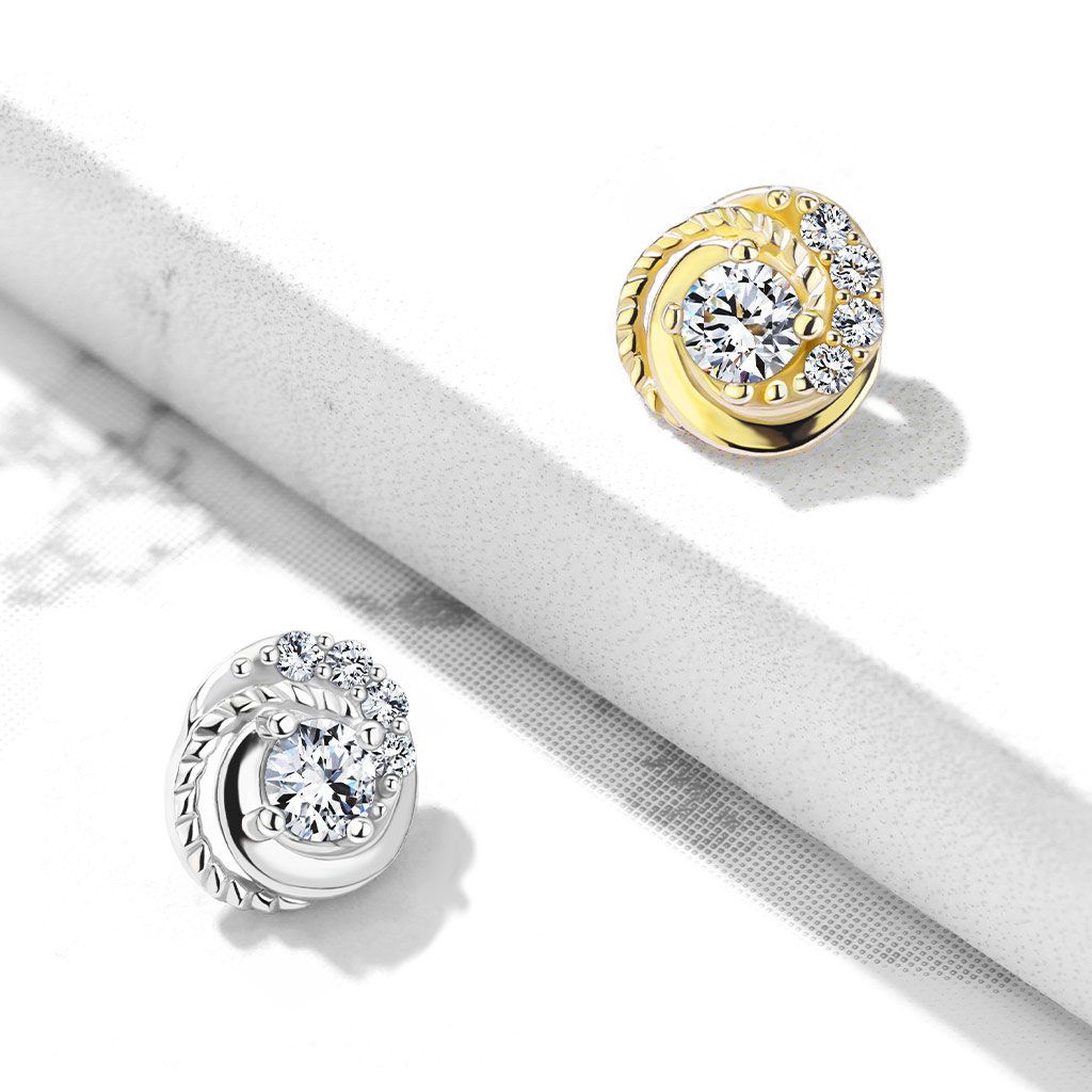 Piercing microdermal en or 14 carats avec un motif tressé et des pierres