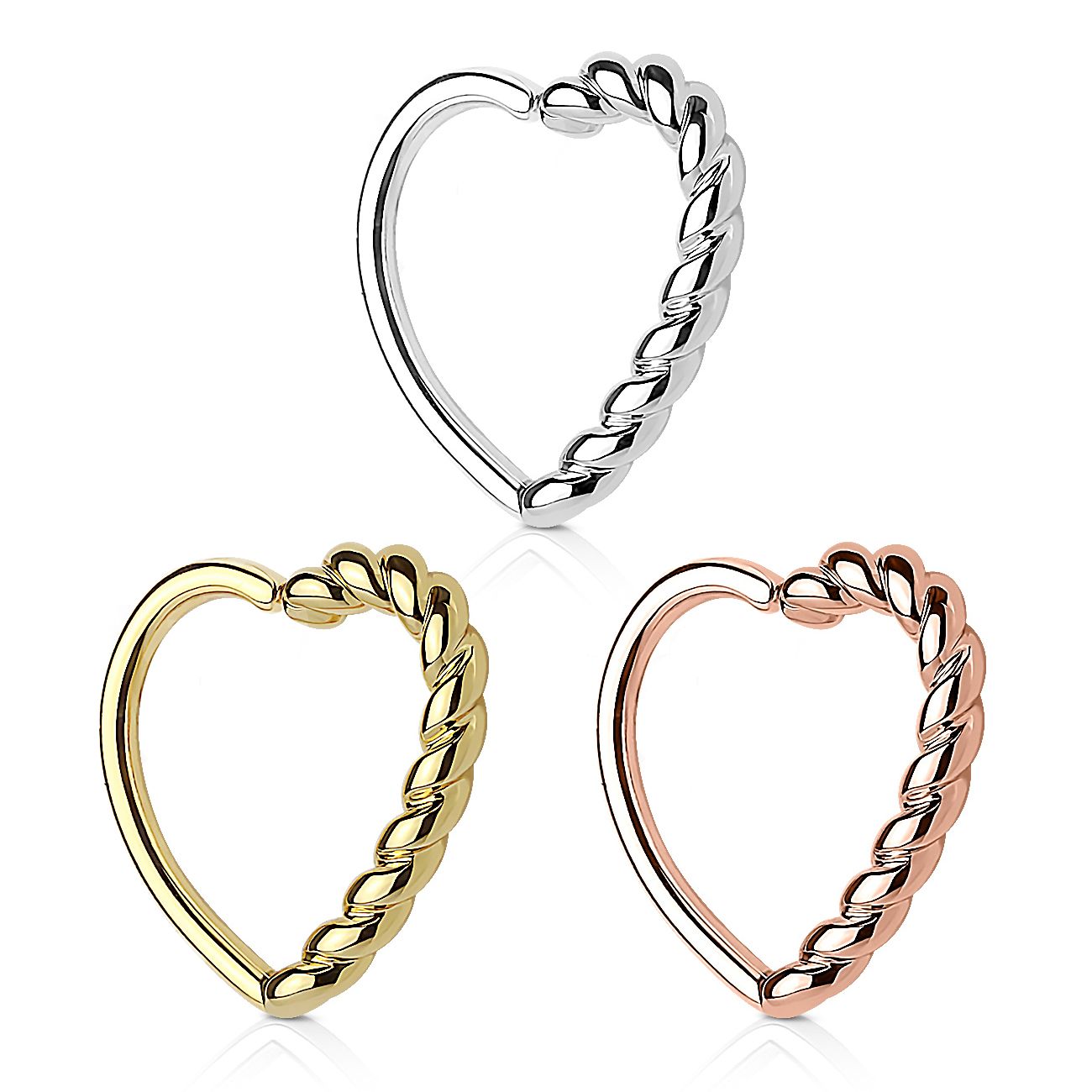Piercing pour l'oreille en forme de coeur avec bord incrusté de pierres