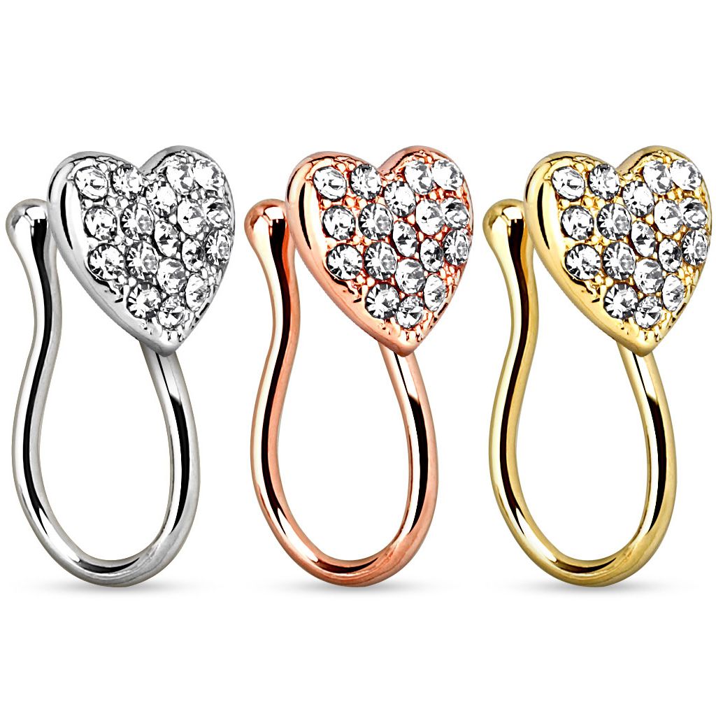 Faux piercing pour le nez avec cœur orné de pierres