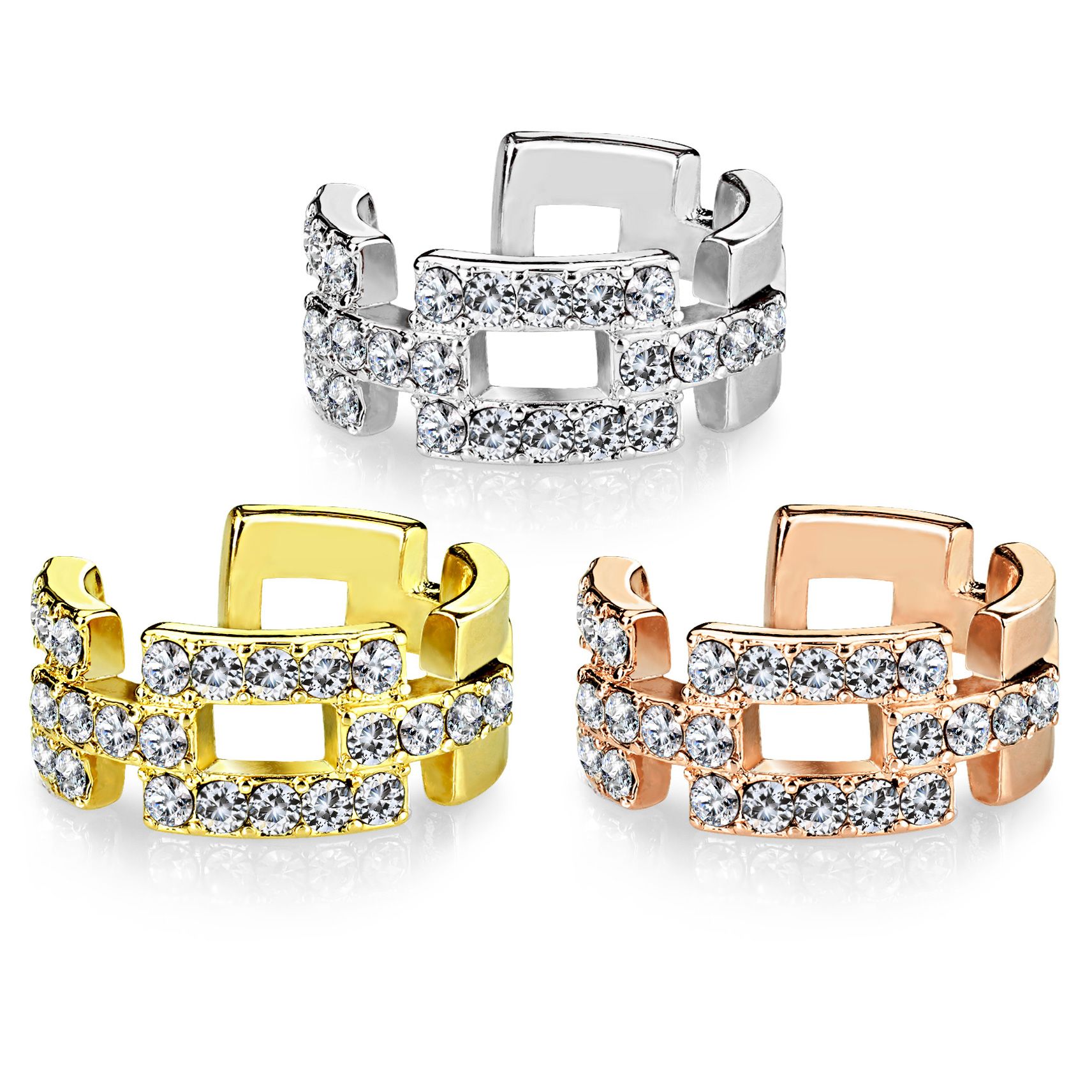 Earcuff avec rectangles ornés de pierres