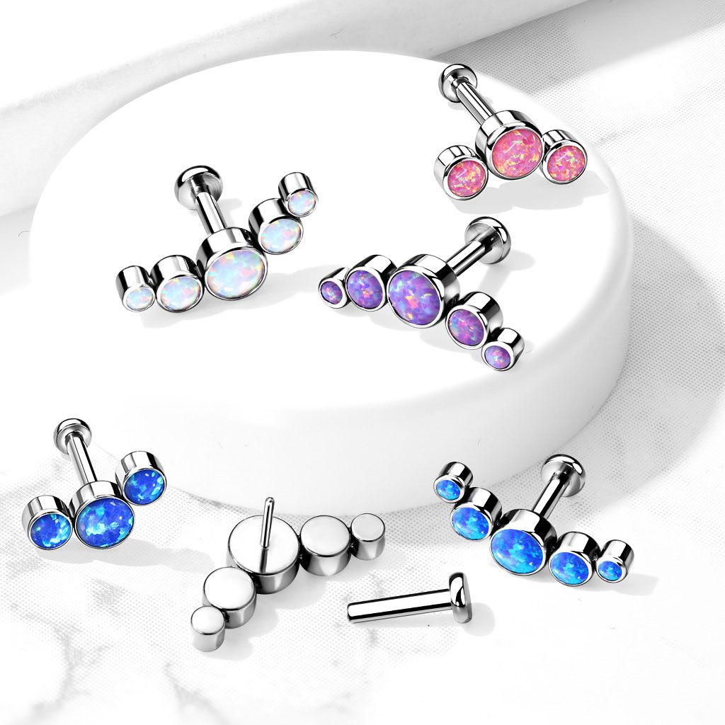 Labret push-in en titane et opales