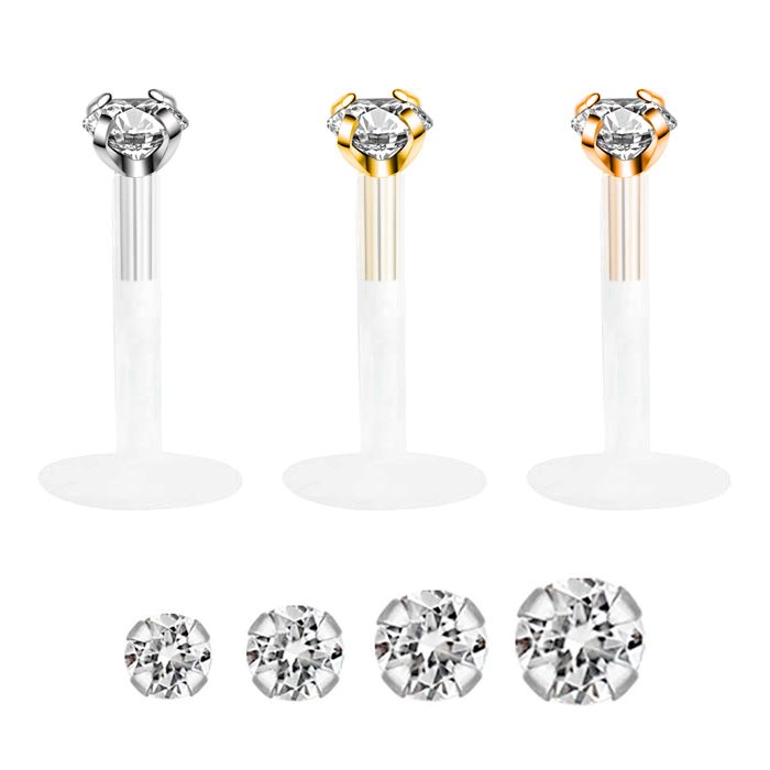 Labret en Or 14k avec une pierre ronde et une tige en PTFE