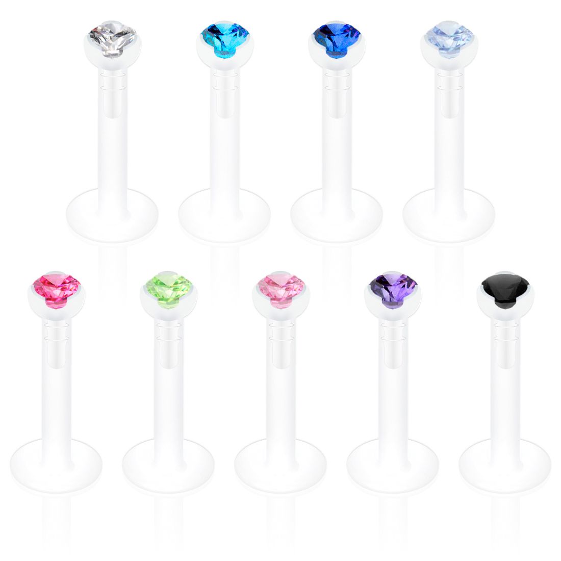 Labret en PTFE avec pierres de différentes couleurs