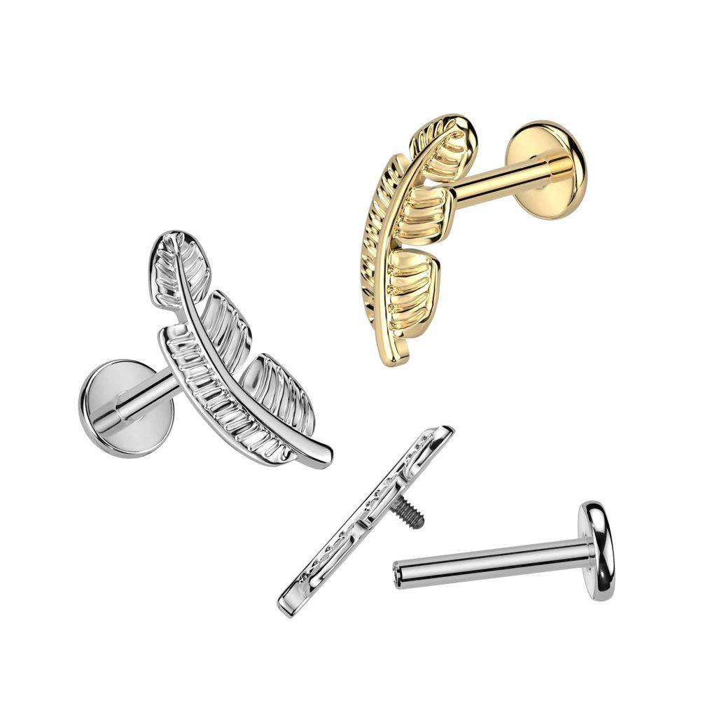 Labret en titane avec une feuille d'arbre détaillée