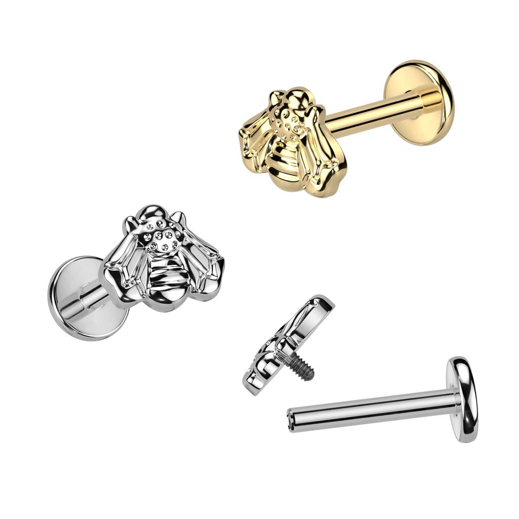 Labret en titane avec filetage interne et une abeille sur la partie supérieure