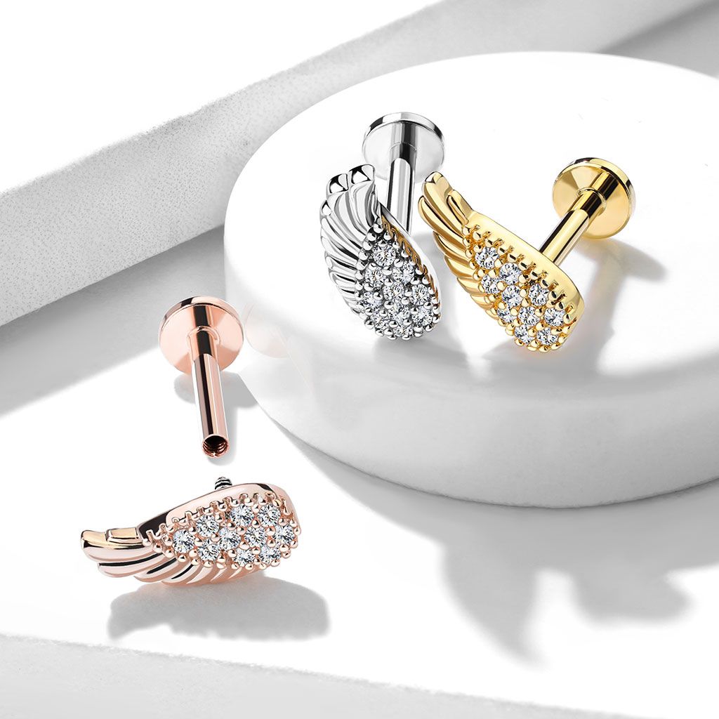 Labret orné de pierres et design en forme d'ailes d'ange
