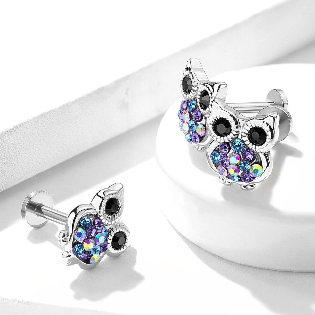 Labret en forme de hibou incrusté de pierres