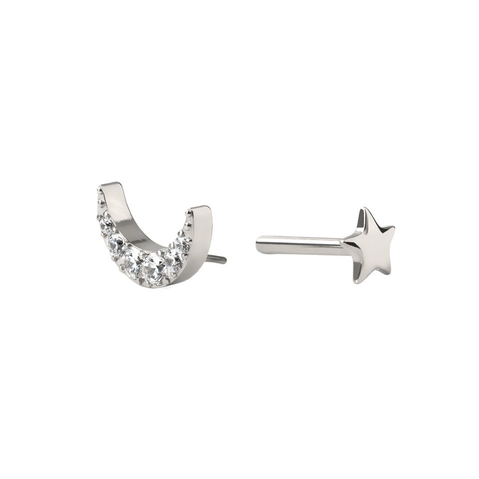 Labret en titane avec design en forme de lune et étoile plate