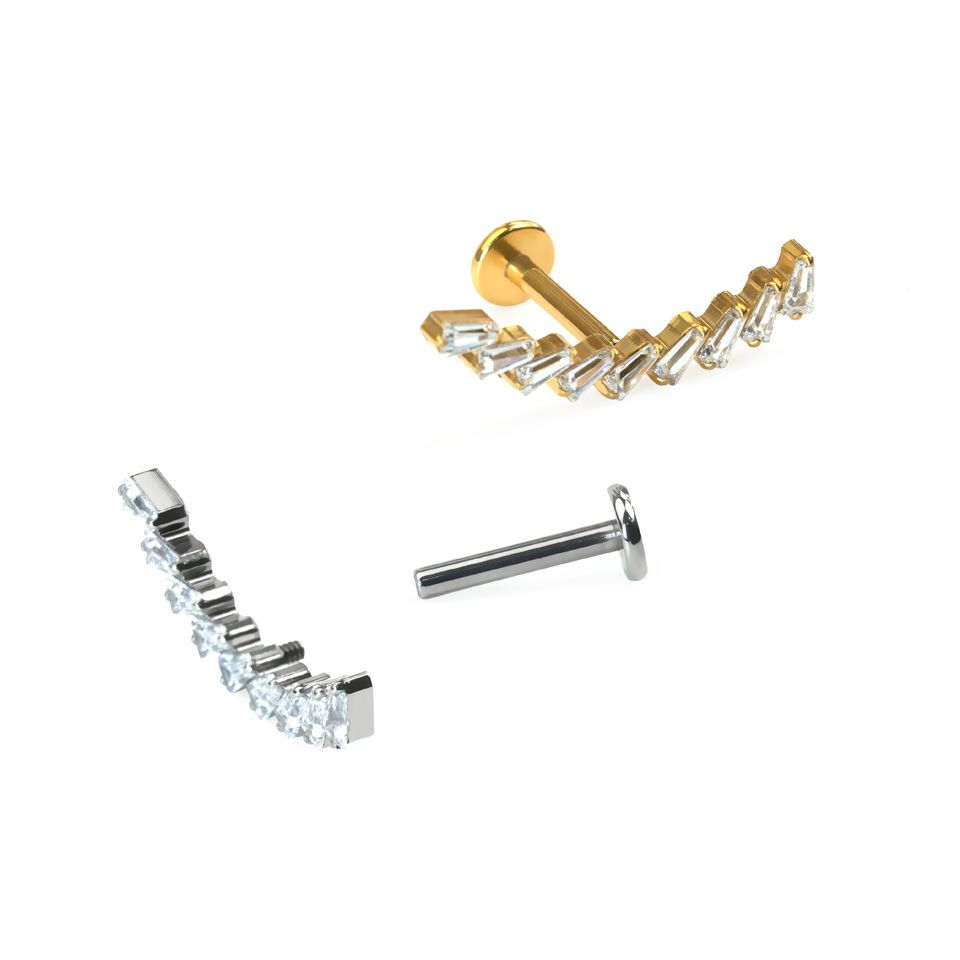 Labret en titane avec rangée de pierres