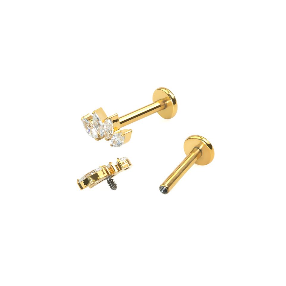 Labret en titane avec quatre pierres taille marquise