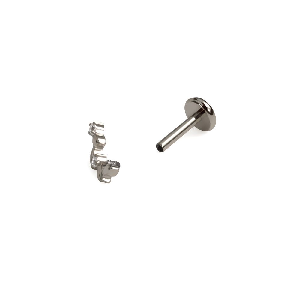 Labret en titane orné de pierres et feuilles courbées