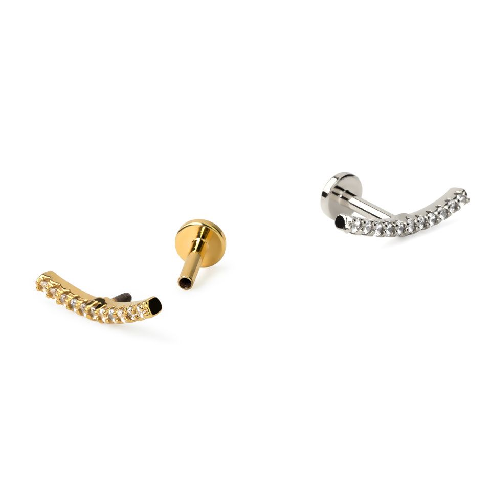 Labret avec filetage interne et embout courbé orné de pierres