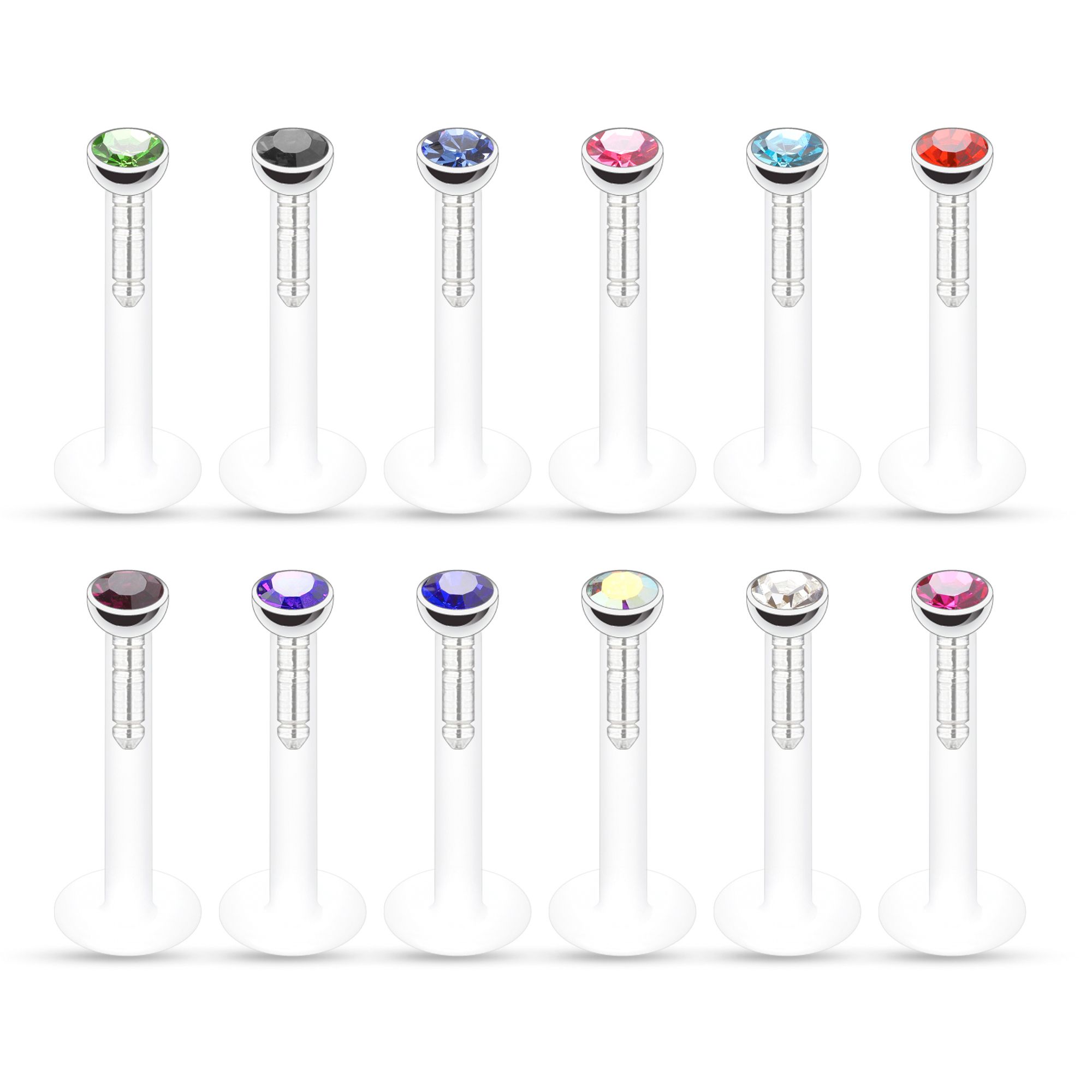 Labret en PTFE et différentes couleurs de pierre