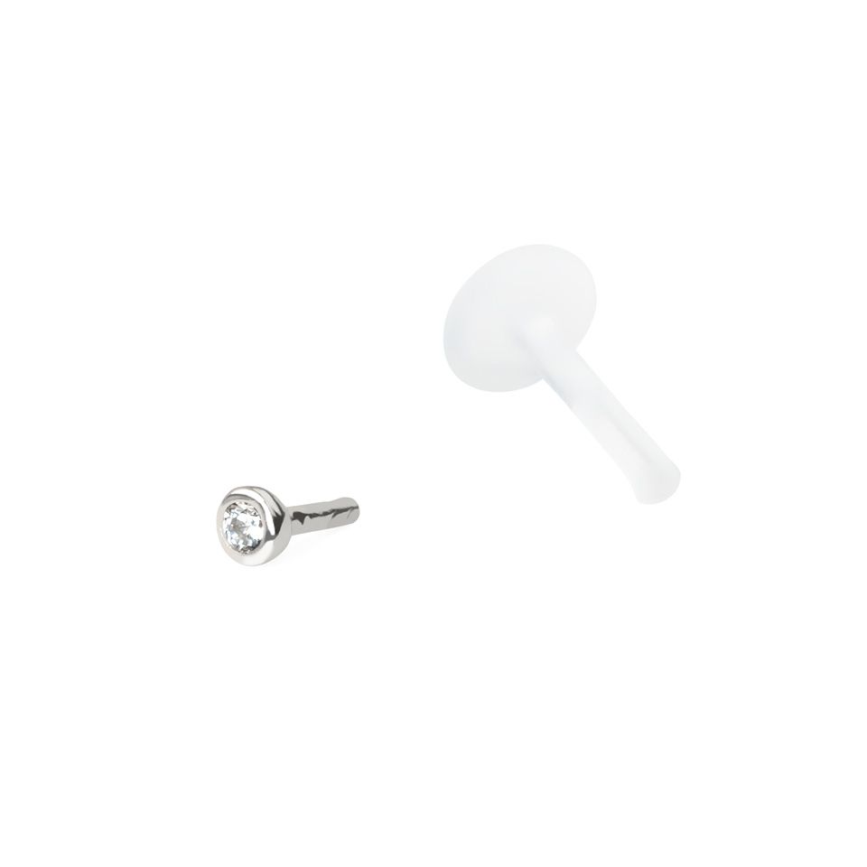 Labret en or 14 carats avec pierre et une tige en PTFE