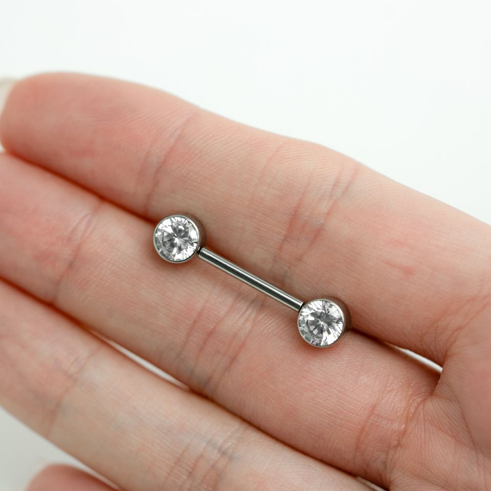 Barbell pour le téton avec lunette push-in sans filetage sertie de pierres