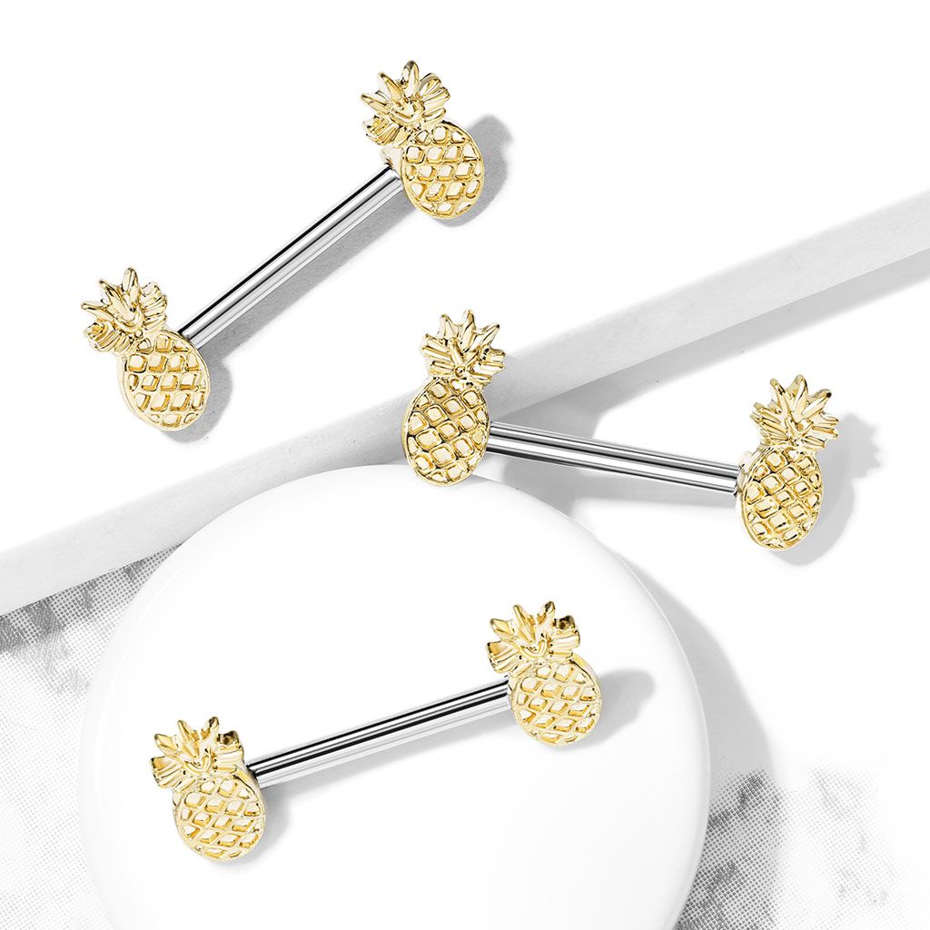 Piercing pour le têton avec un ananas plaqué or