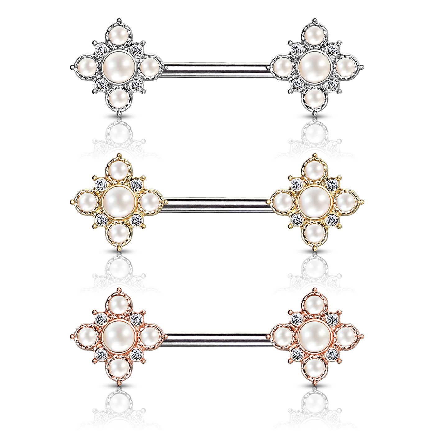 Piercing pour le téton avec des fleurs en forme de perles