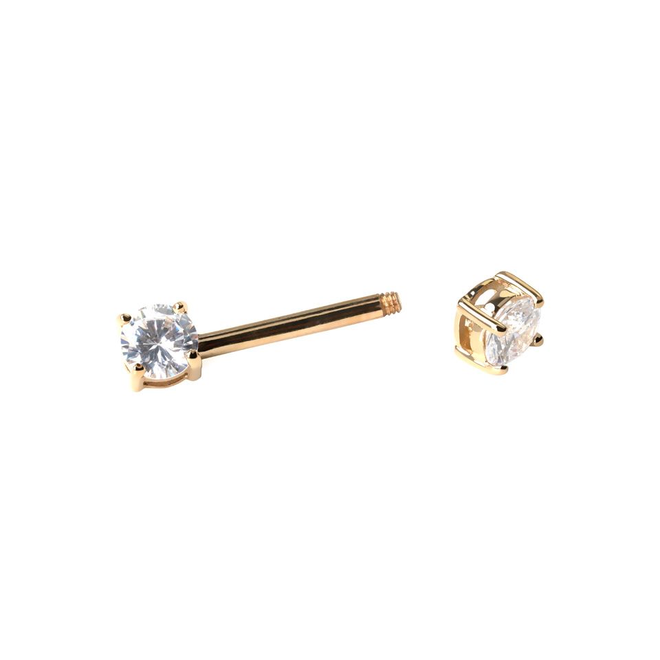 Piercing pour le téton en or 14 carats avec deux pierres