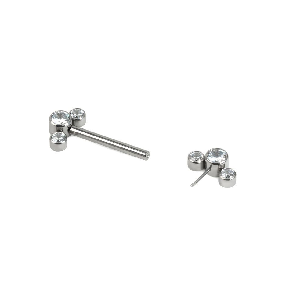 Barbell pour le téton sans filetage avec 3 extrémités serties de CZ