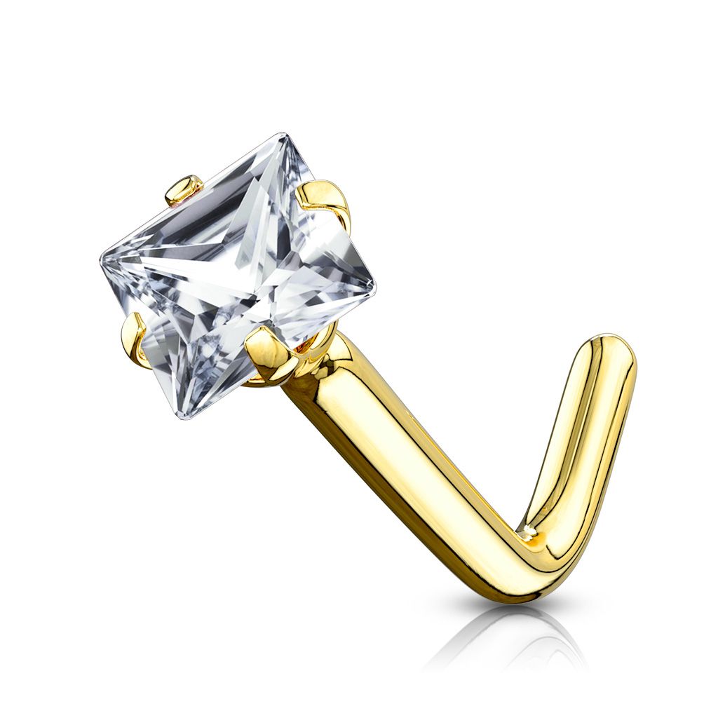 Piercing au nez en or 14 carats avec une pierre carrée