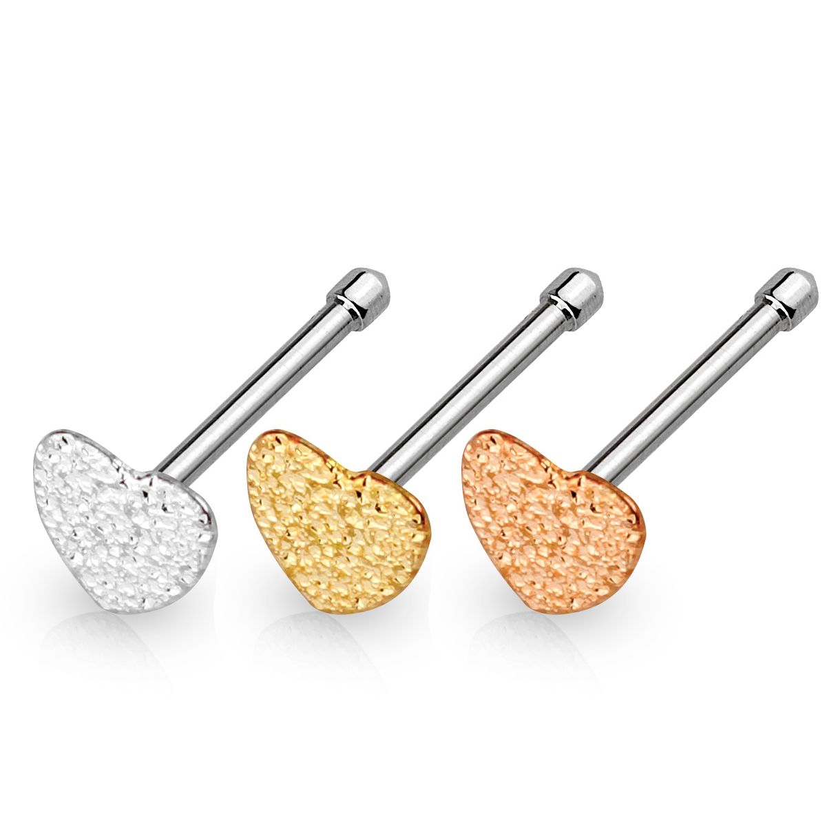 Tige barbell pour le nez avec cœur martelé