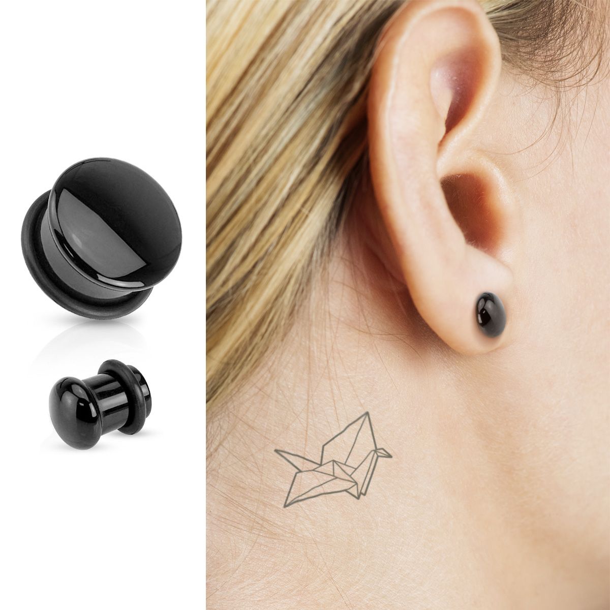Plug en agat noir en forme de dome