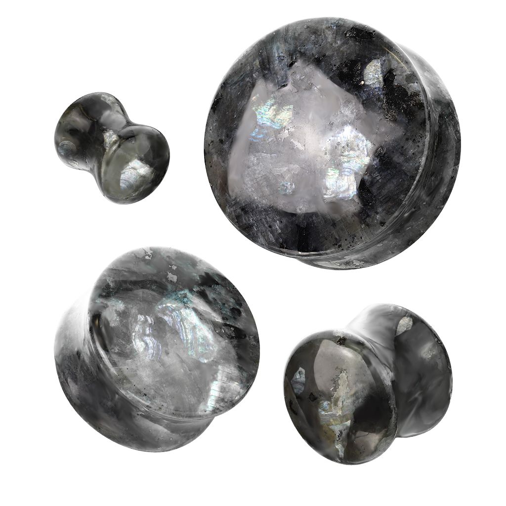 Plug double évasé en labradorite noire naturelle