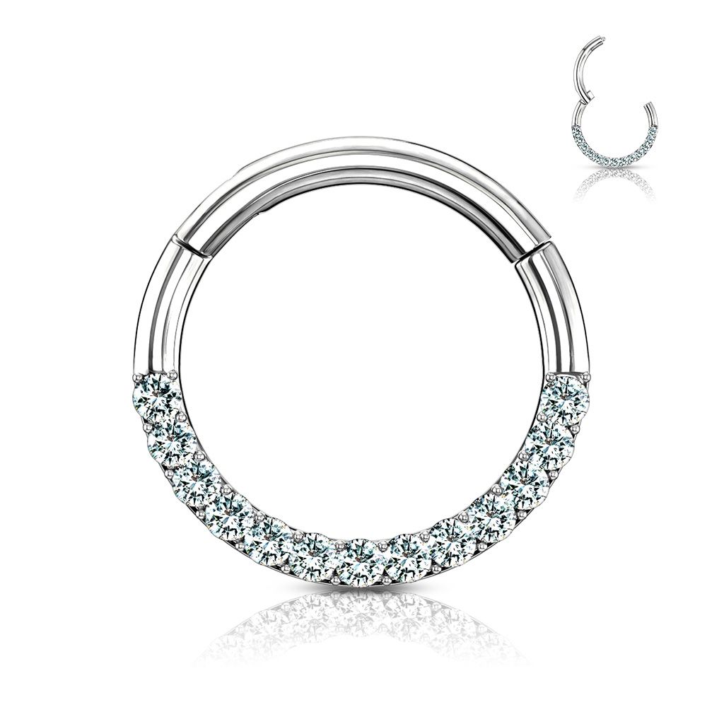Anneau à charnière en or 14 carats avec une rangée de pierres en zircone