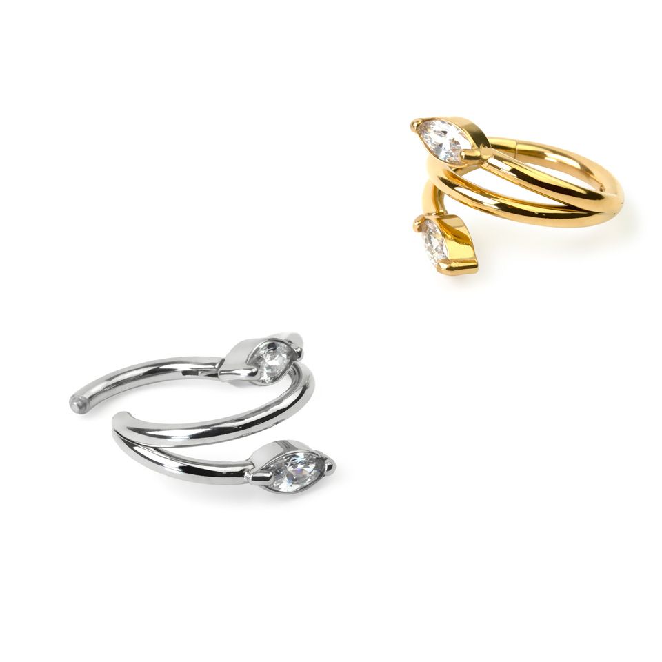Double anneau segment avec pierres taille marquise