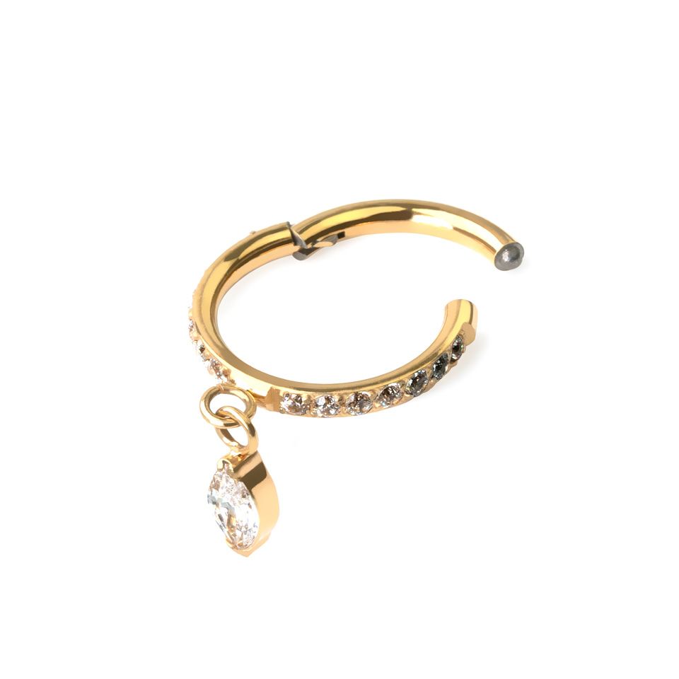 Anneau segment en titane orné de pierres et pendentif taille marquise