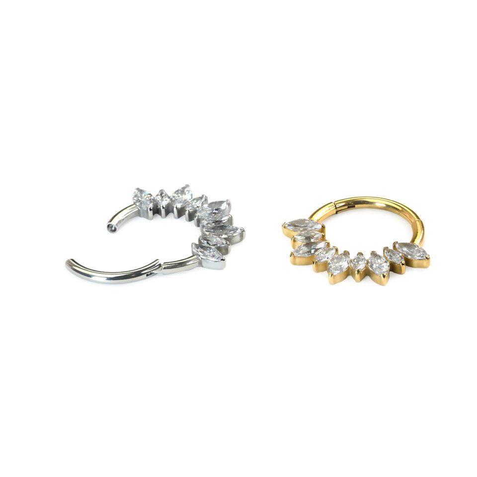 Anneau segment en titane avec pierres taille marquise