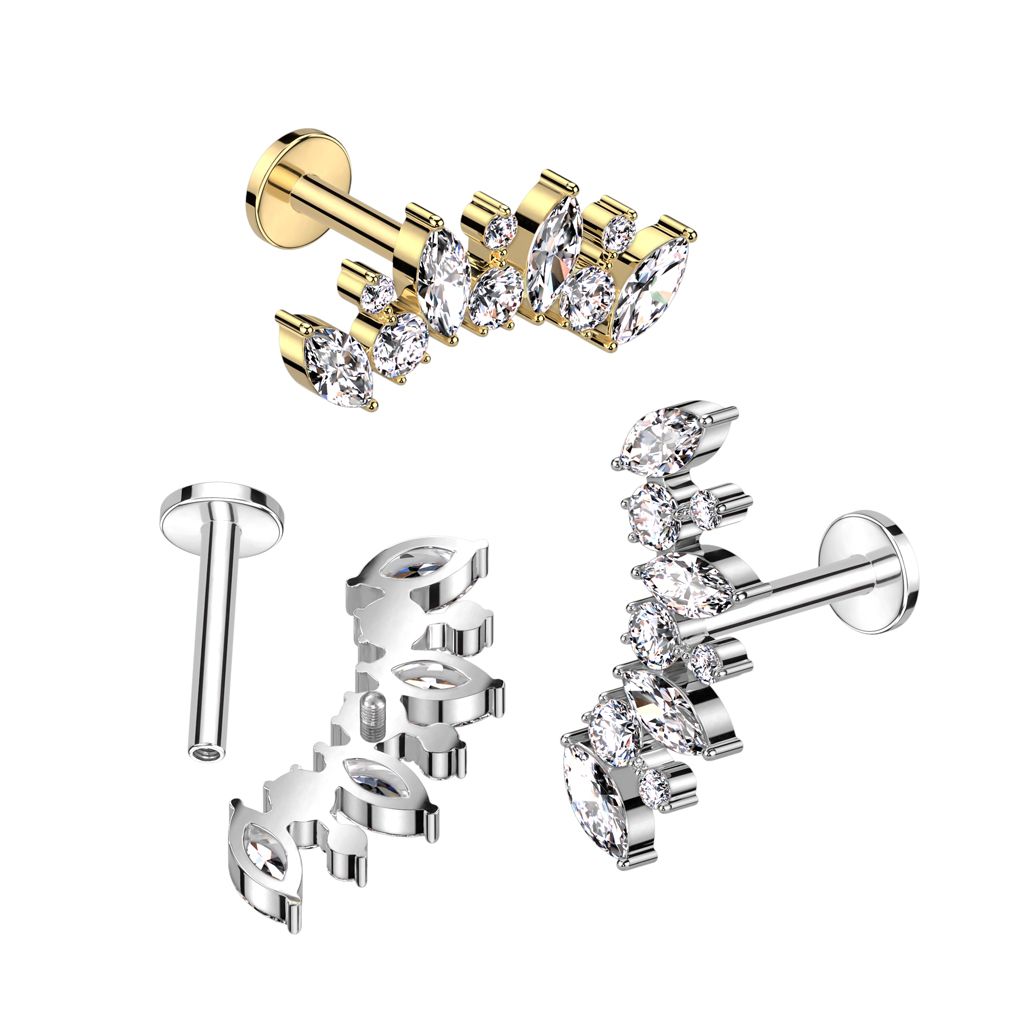 Labret en titane avec des pierres arrondies et taillées en marquise