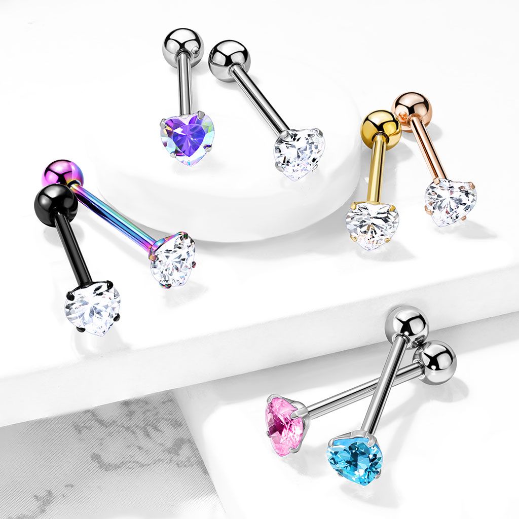 Piercing pour la langue avec une pierre en forme de coeur